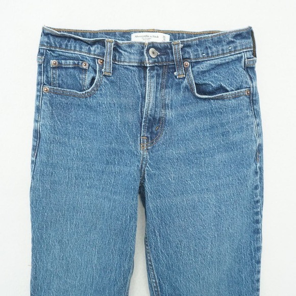 Abercrombie & Fitch The Straight Mid Rise Jeans Women Size 25/0 Short Distressed - Picture 2 of 9